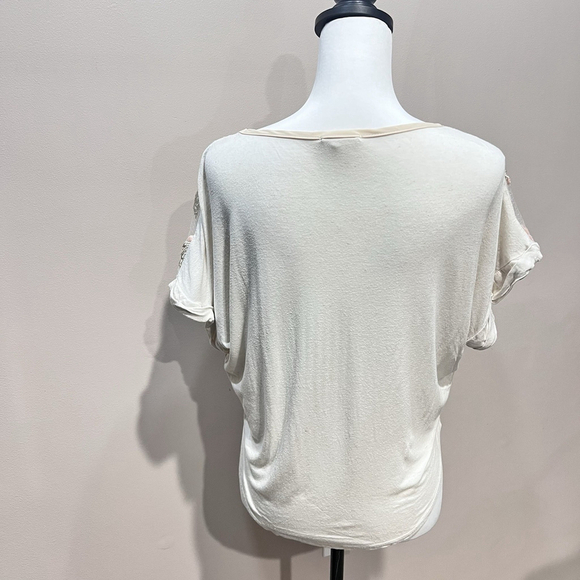 Anthropologie Brandlabel Top Beige Tulle Embroidered Small Oversized Floral - Picture 3 of 8